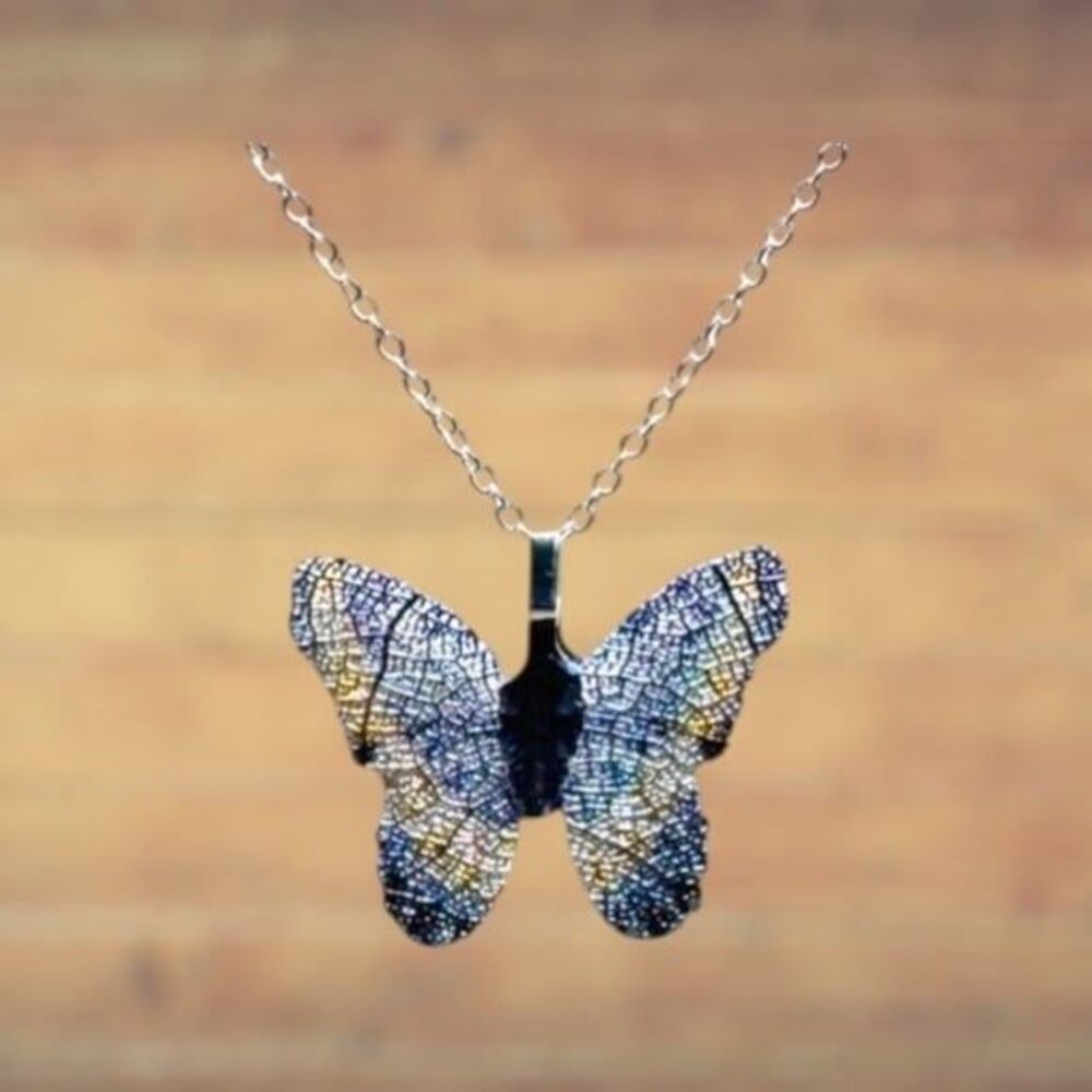 Blue and Silver Butterfly Pendant Indio Jewelry Necklace #7051 - Picture 5 of 7